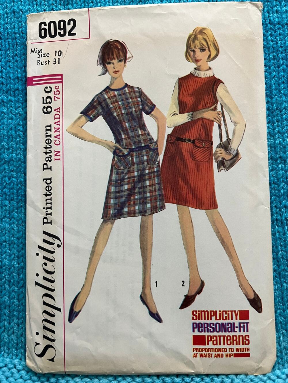 Simplicity 6092 Sewing pattern Aline dress 1960s size 10